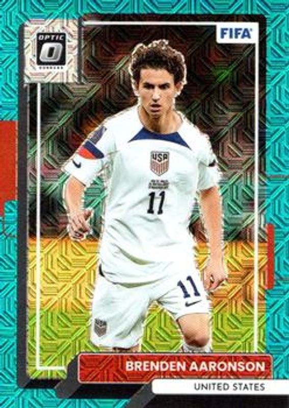 Brenden Aaronson 2022 Donruss #168 Optic - Teal Mojo /49 RAW