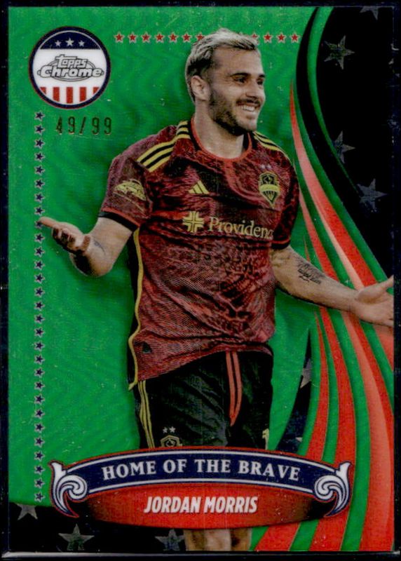 Jordan Morris 2024 Topps Chrome MLS #BR-5 The Brave - Green Refractor /99 RAW