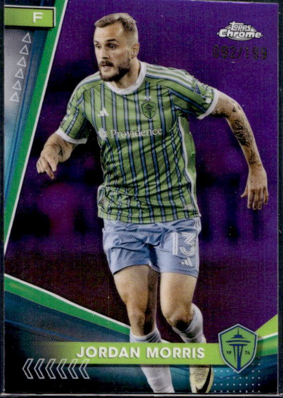 Jordan Morris 2024 Topps Chrome MLS #172 Purple Refractor /199 RAW