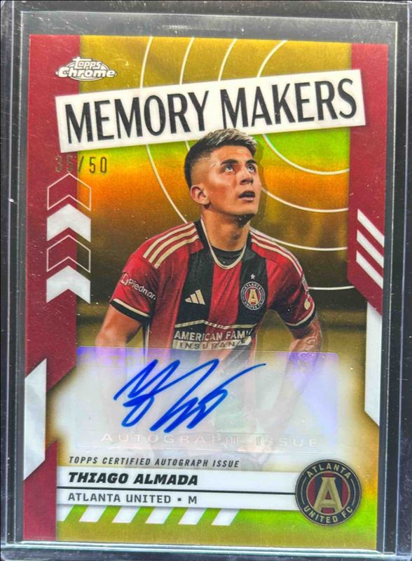 Thiago Almada 2024 Topps Chrome MLS #MMA-TA Memory Makers Autographs - Gold Refractor /50 RAW
