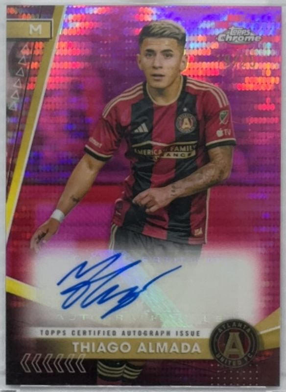 Thiago Almada 2024 Topps Chrome MLS #CA-TA Chrome Autographs - Pink Pulsar Refractor /25 RAW