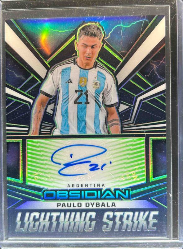 Paulo Dybala 2023 Obsidian #LS-PD Lightning Strike - Electric Etch Green /5 RAW