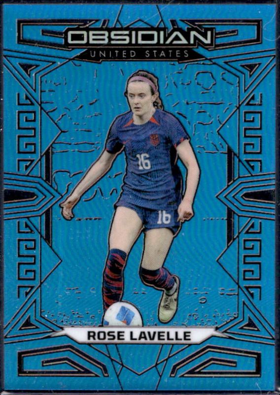 Rose Lavelle 2023 Obsidian #199 Electric Etch Neon Blue Flood /15 RAW