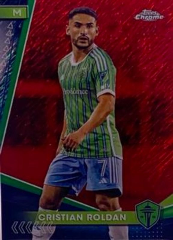 Cristian Roldan 2024 Topps Chrome MLS #124 Red Shimmer Refractor /5 RAW