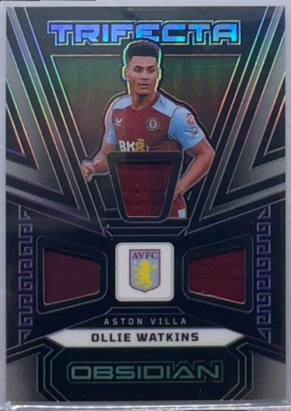 Ollie Watkins 2023 Obsidian #TM-OW Trifecta Material Electric Etch - Purple /50 RAW
