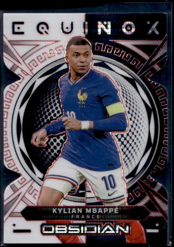 Kylian Mbappe 2023 Obsidian #15 Equinox - Electric Etch Red Pulsar /75 RAW