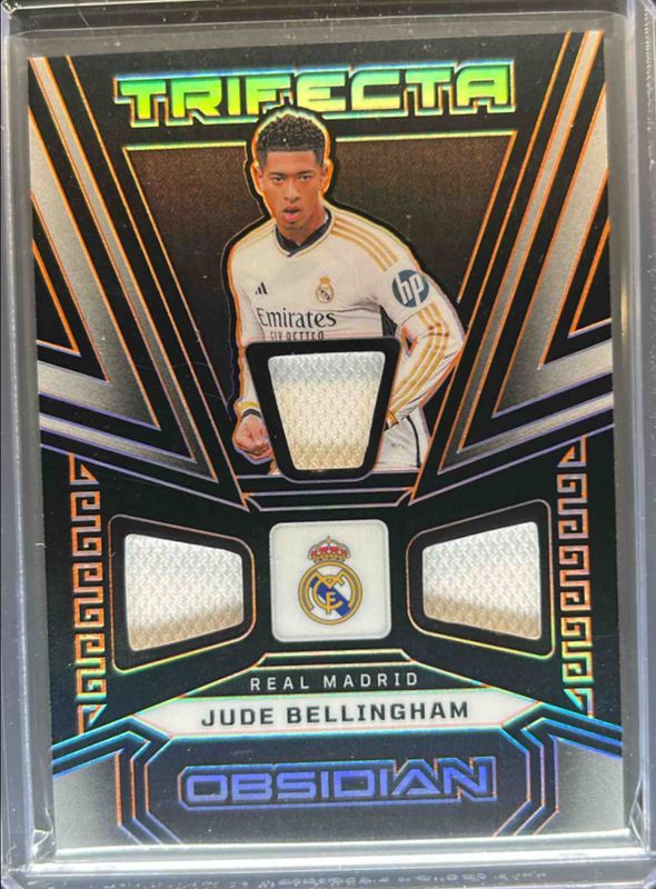 Jude Bellingham 2023 Obsidian #TM-JB Trifecta Material - Electric Etch Orange /99 RAW