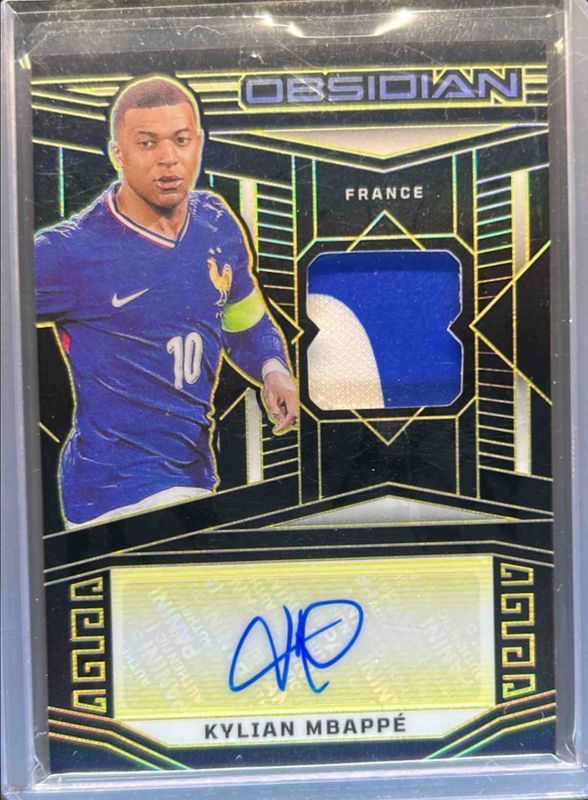 Kylian Mbappe 2023 Obsidian #JA-KM Jersey Autographs Electric Etch - Yellow /3 RAW