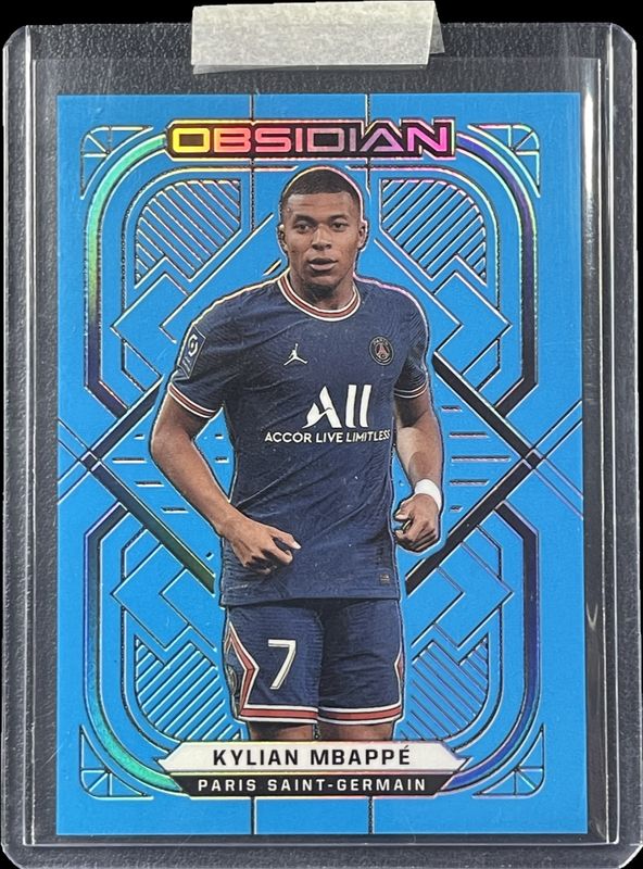 Kylian Mbappe 2021 Obsidian #152 Electric Etch Neon Blue Flood /12 RAW