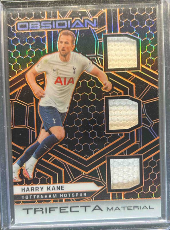 Harry Kane 2021 Obsidian #TM-HK Trifecta Material - Electric Etch Orange /50 RAW