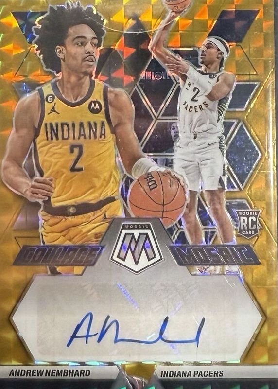 Andrew Nembhard 2022 Mosaic #CM-NEM Collage Autographs - Gold /10 Rookie RAW