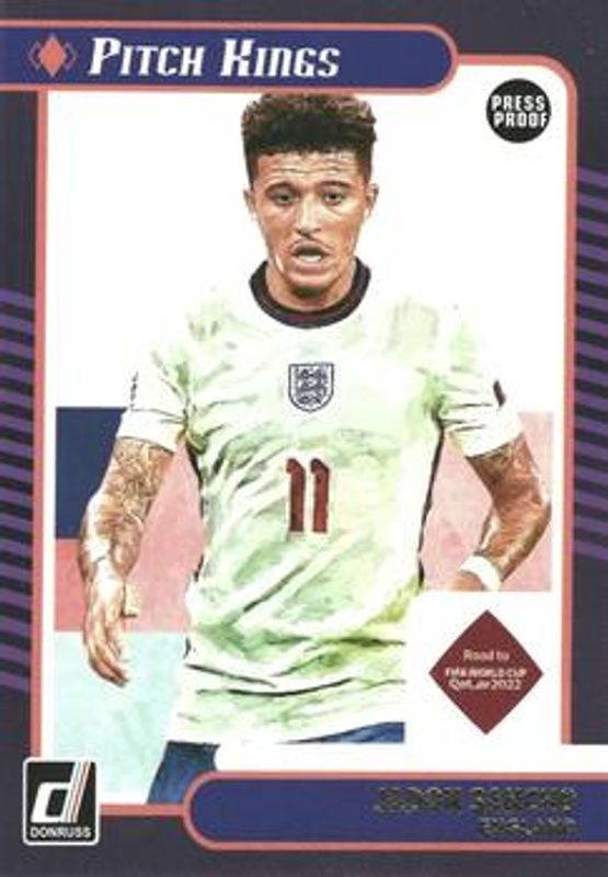 Jadon Sancho 2021 Donruss #8 Pitch Kings Press Proof RAW