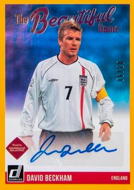 David Beckham 2021 Donruss #BG-DBE Beautiful Game Autographs - Gold /10 RAW