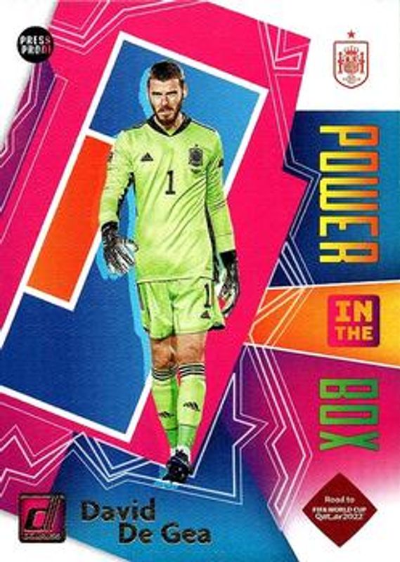 David de Gea 2021 Donruss #20 Power in the Box Press Proof RAW