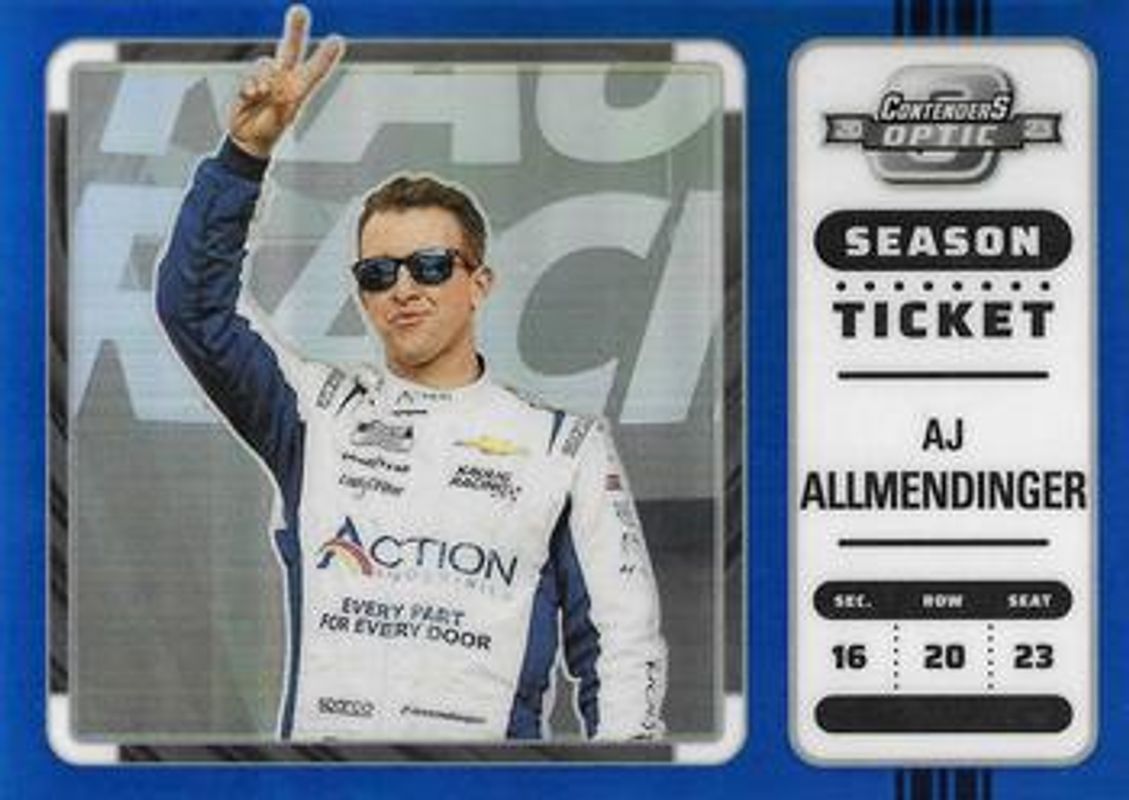 AJ Allmendinger 2023 Chronicles NASCAR #9 Contenders Optic - Blue /199 RAW
