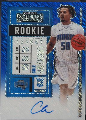 2020 Contenders #111 Rookie Ticket Auto - Premium Blue Shimmer /20 (White Jersey)