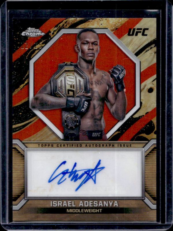 Israel Adesanya 2024 Topps Chrome UFC #MOC-IAD Marks of Champions Autographs - Orange Refractor /25 RAW