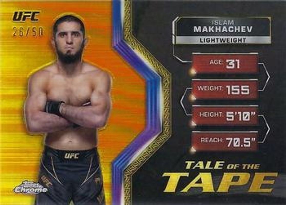 Islam Makhachev 2024 Topps Chrome UFC #TFT-10 Tale of the Tape - Gold Refractor /50 RAW