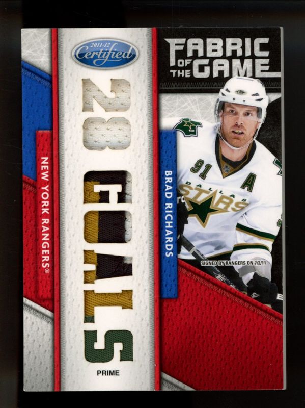 Brad Richards 2011 Certified #44 Fabric of the Game National die-cut Prime /5 RAW