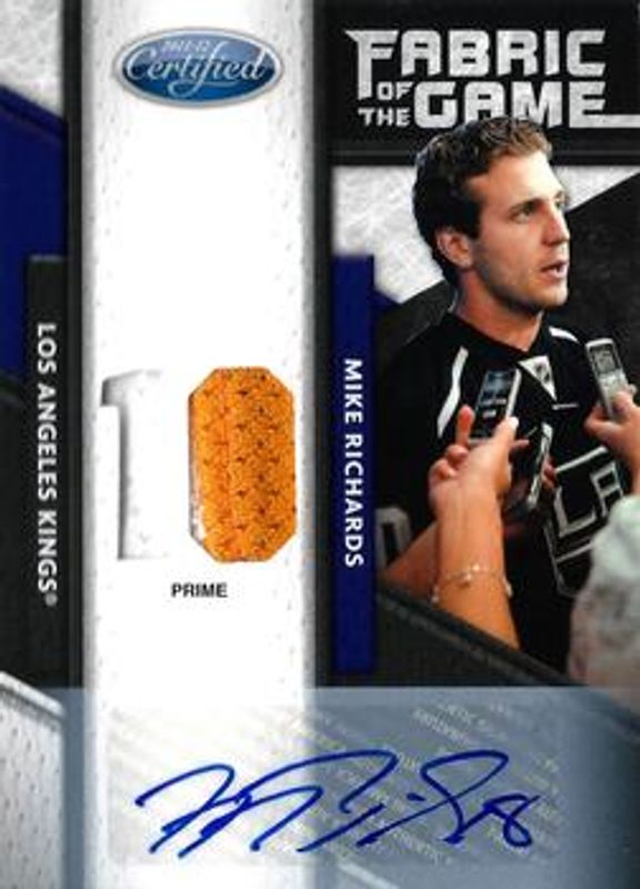 Mike Richards 2011 Certified #105 Fabric of the Game Jersey Number Autographs Prime /5 RAW