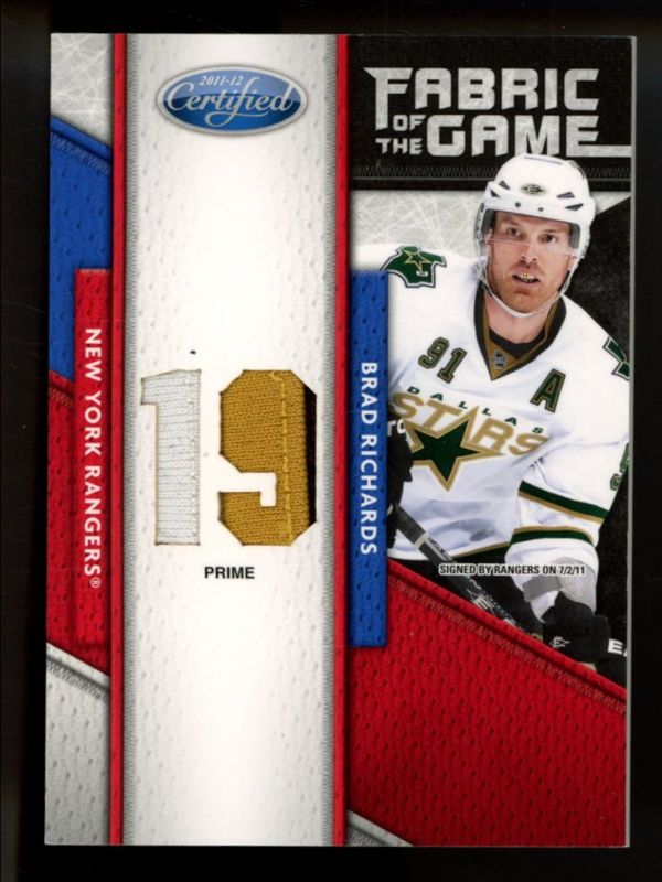 Brad Richards 2011 Certified #44 Fabric of the Game Jersey Number Prime /10 RAW