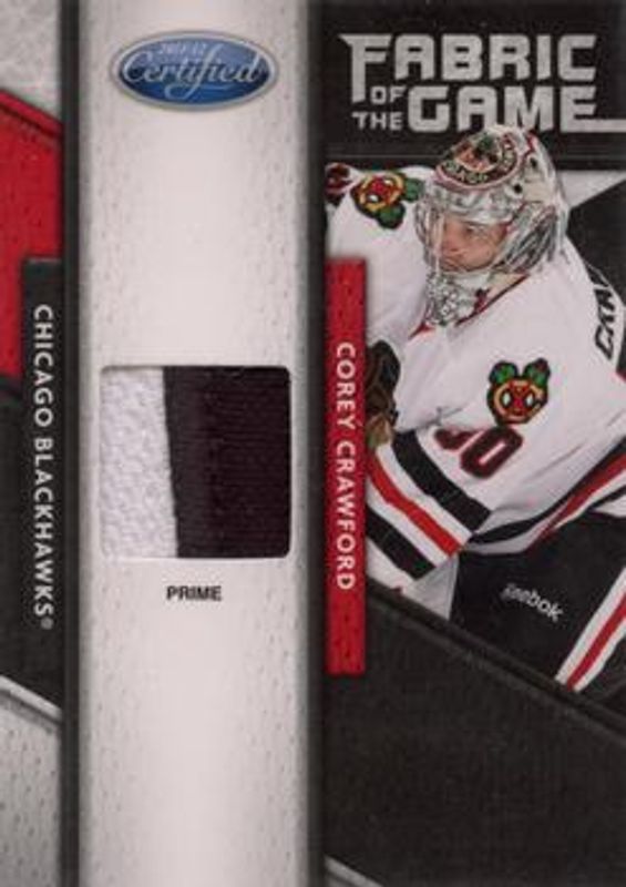 Corey Crawford 2011 Certified #34 Fabric of the Game Prime /25 RAW