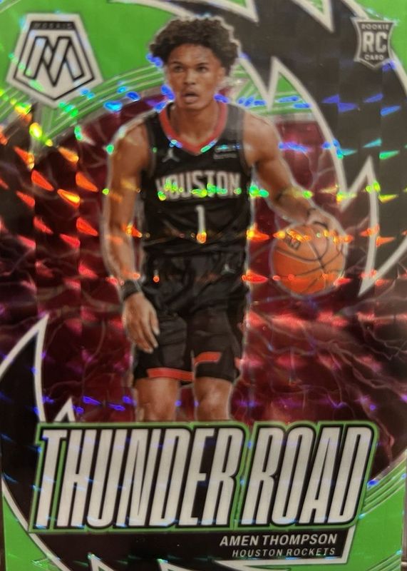 Amen Thompson 2023 Mosaic #12 Thunder Road - Green Fluorescent /10 Rookie RAW