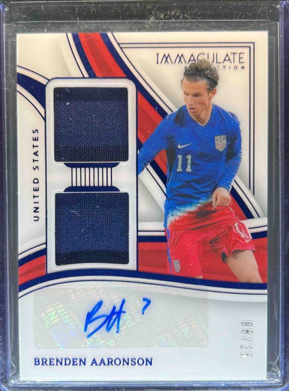 Brenden Aaronson 2023 Immaculate #DA-BA Dual Swatch Autographs - Sapphire RAW