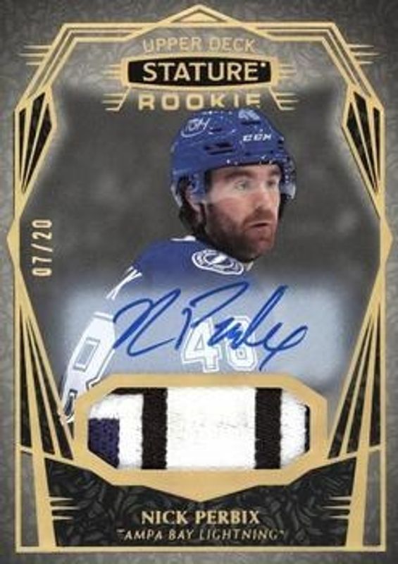 Nick Perbix 2022 Upper Deck Stature #136 Auto Patch - Design Variant /5 Rookie RAW