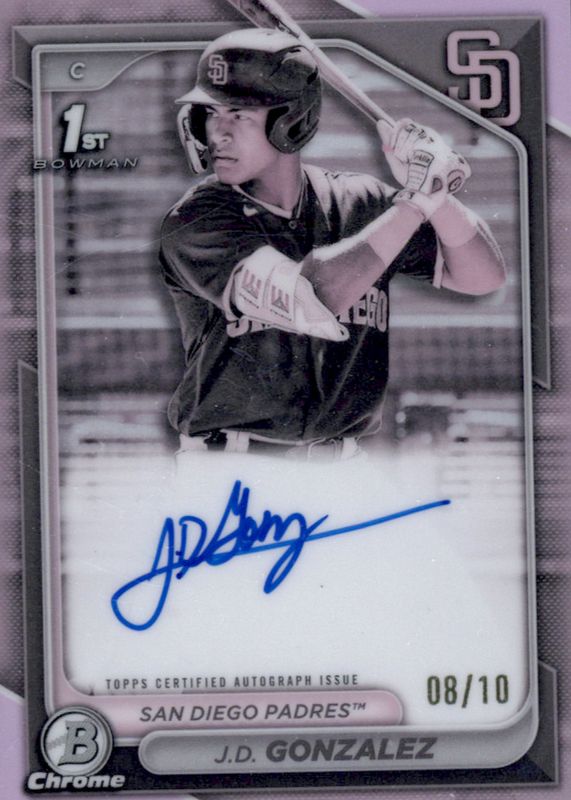 JD Gonzalez 2024 Bowman #CPA-JGO Chrome Prospect Auto - Pearl Refractor /10 (1st) RAW
