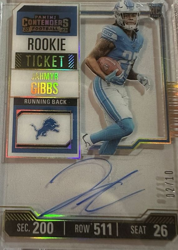 Jahmyr Gibbs 2023 Contenders #112 Rookie Ticket Auto - Clear Ticket /10 RAW