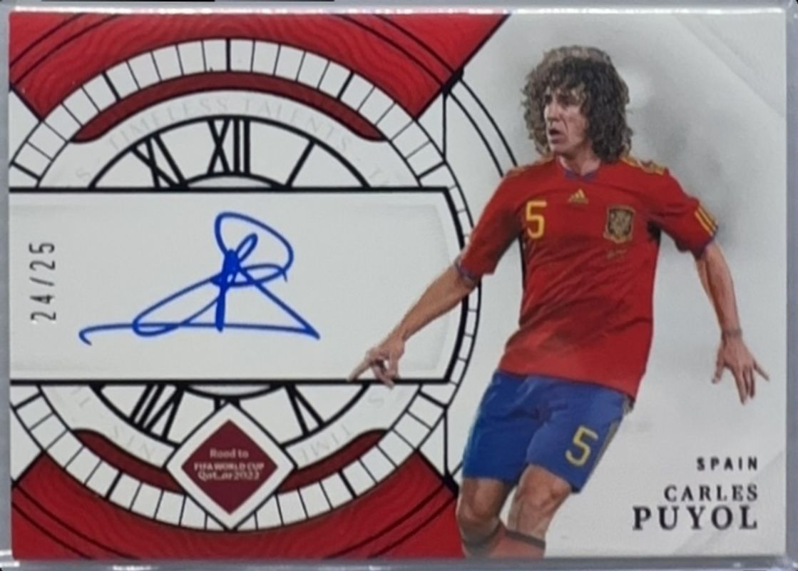 Carles Puyol 2022 National Treasures World Cup #TS-CPU Timeless Talents Signatures - Ruby /25 RAW