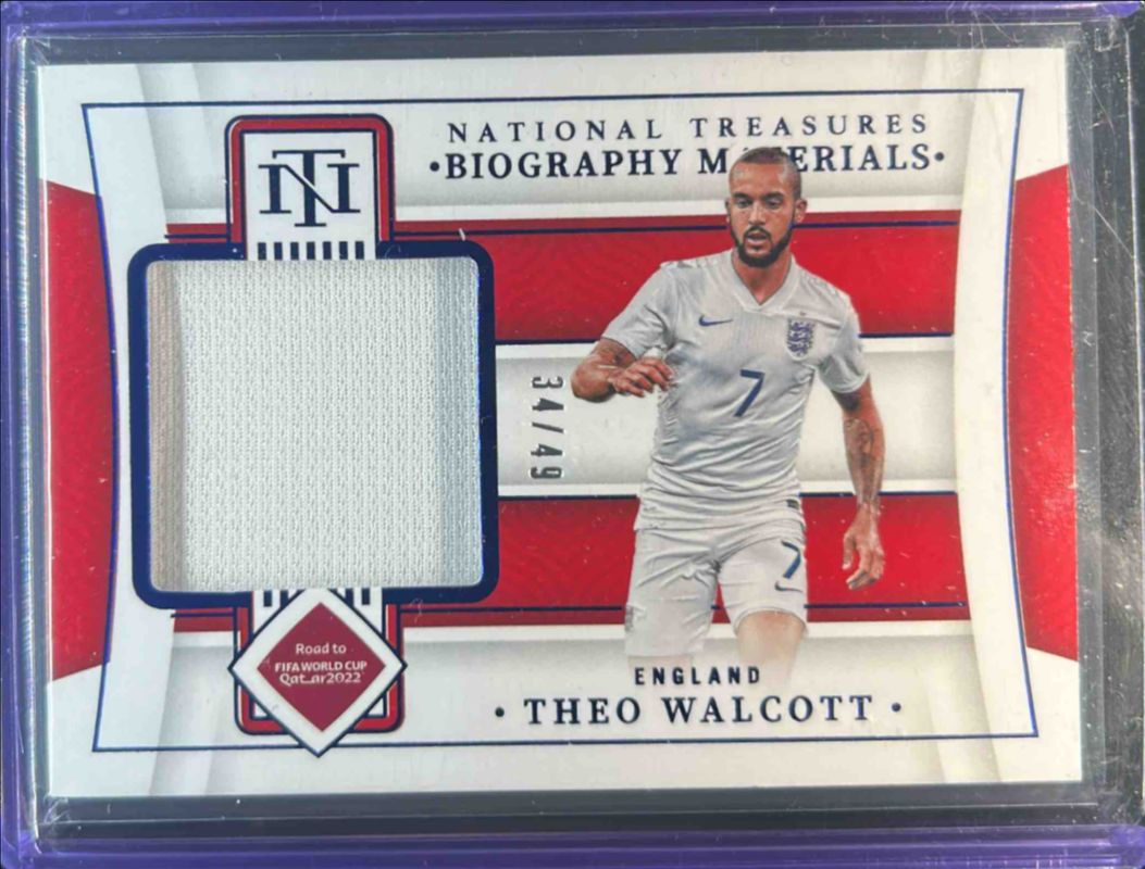 Theo Walcott 2022 National Treasures World Cup #BM-TWA Biography Materials - Sapphire /39 RAW