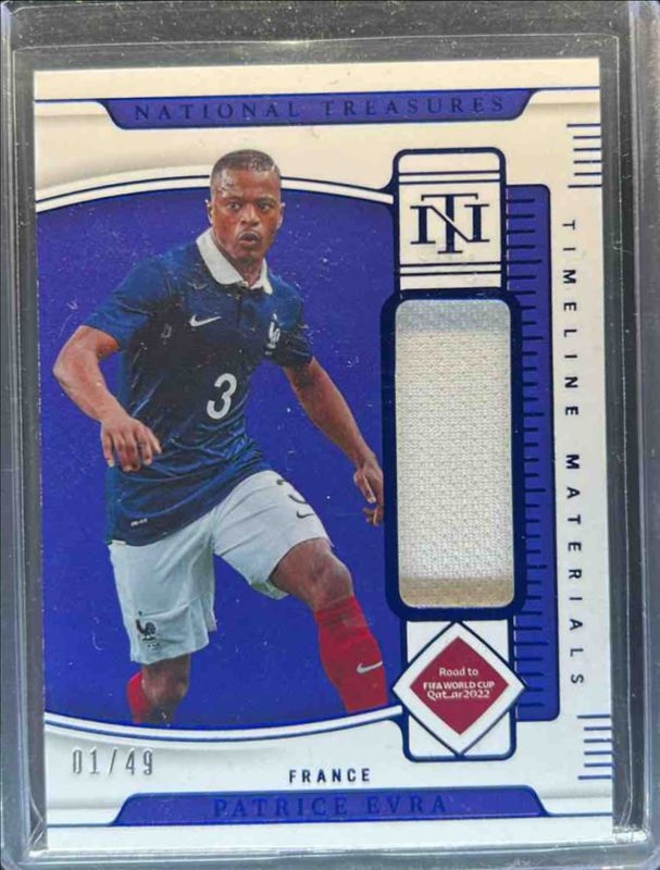 Patrice Evra 2022 National Treasures World Cup #TM-PEV Timeline Materials - Sapphire /49 RAW
