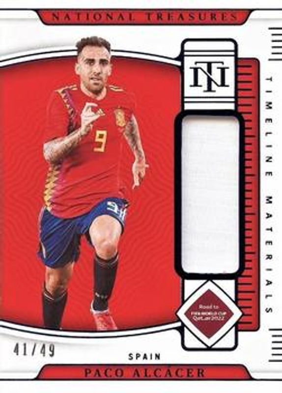 Paco Alcacer 2022 National Treasures World Cup #TM-PA Timeline Materials - Sapphire /49 RAW