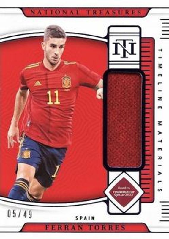 Ferran Torres 2022 National Treasures World Cup #TM-FTR Timeline Materials - Sapphire /49 RAW