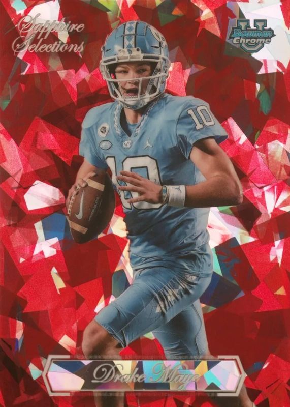 Drake Maye 2023 Bowman Chrome University Sapphire Edition #SS-10 Sapphire Selections - Red /5 RAW