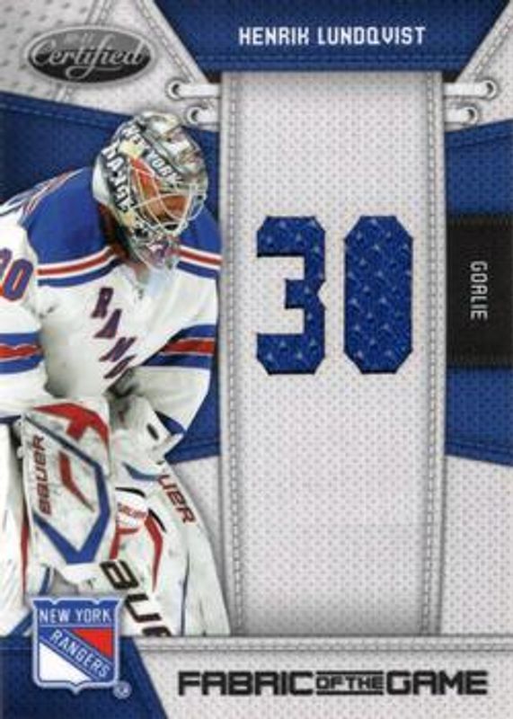 Henrik Lundqvist 2010 Certified #HL Fabric of the Game Jersey Number /25 RAW
