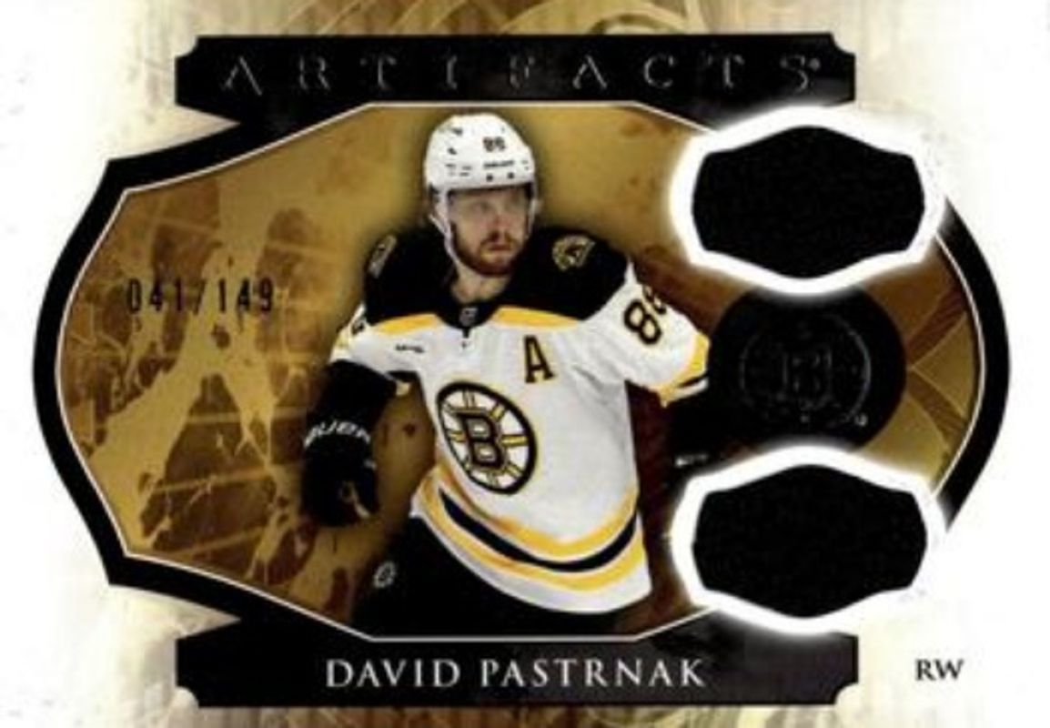 David Pastrnak 2023 Upper Deck Artifacts #117 Horizontal Material - Gold /149 RAW