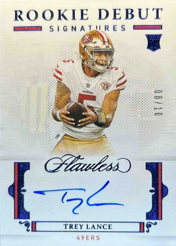 Trey Lance 2021 Flawless #RDS-TRL Rookie Debut Signatures - Sapphire (/10) RAW