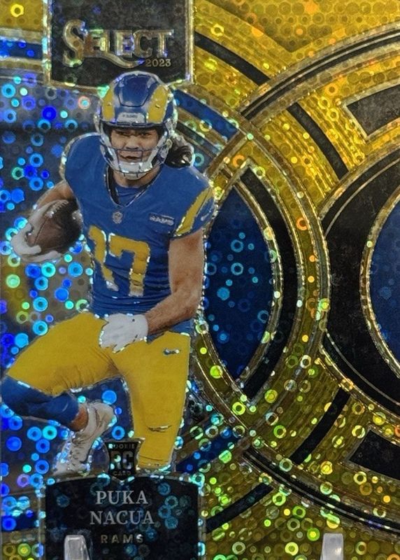 Puka Nacua 2023 Select #199 Premier Level Gold Disco /10 Rookie RAW
