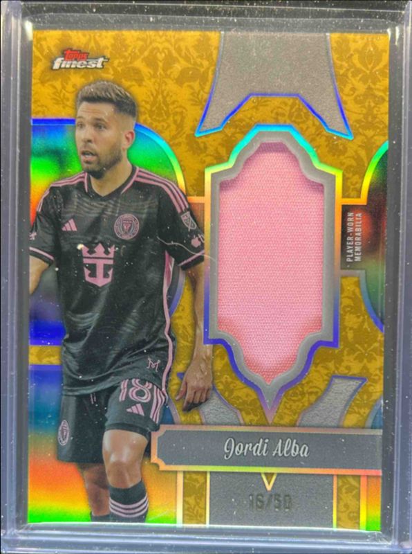 Jordi Alba 2024 Topps Finest MLS #FF-JA Finest Fabrics Relics - Gold Refractor /50 RAW
