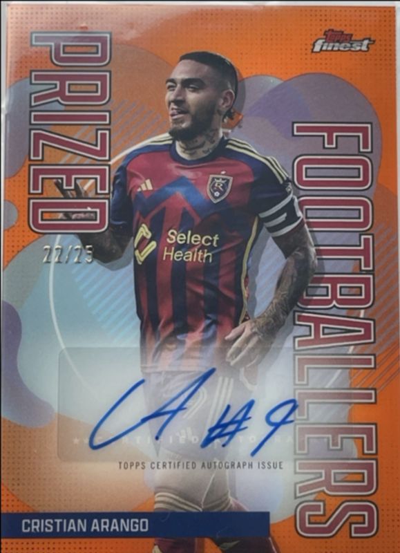 Cristian Arango 2024 Topps Finest MLS #PFA-CA Prized Footballers Autographs - Orange Refractor /25 RAW