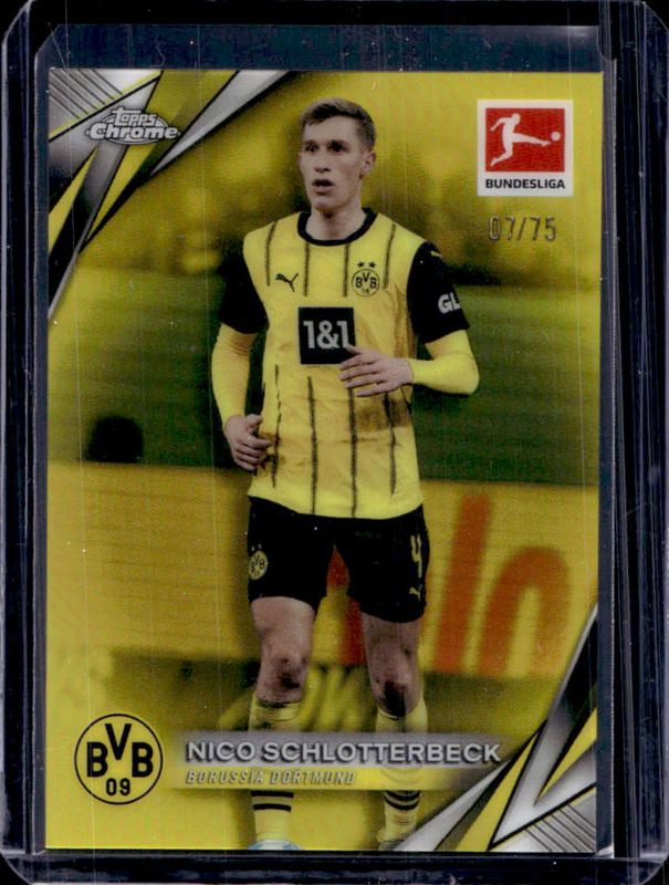 Nico Schlotterbeck 2024 Topps Chrome Bundesliga #23 Yellow Refractor /75 RAW