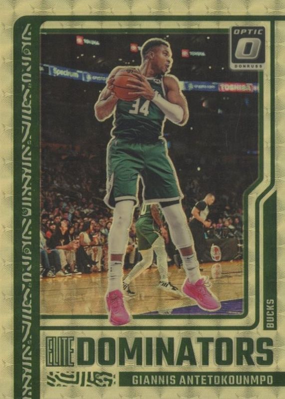 Giannis Antetokounmpo 2023 Optic #20 Elite Dominators - Gold Vinyl /1 RAW