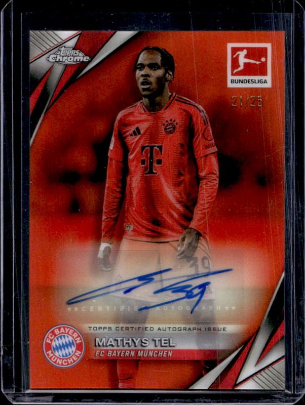 Mathys Tel 2024 Topps Chrome Bundesliga #BA-MTE Base Autographs - Orange Refractor /25 RAW