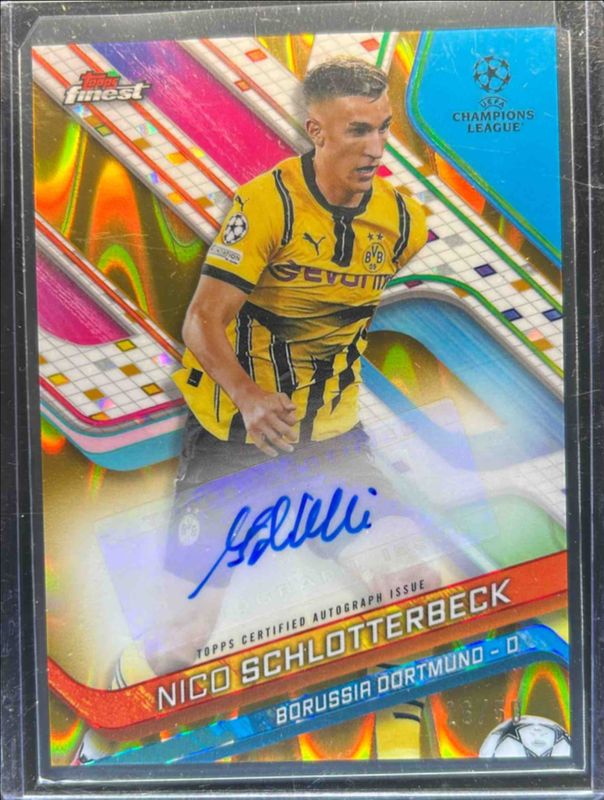 Nico Schlotterbeck 2024 Topps Chrome Bundesliga #BA-NS Base Autographs - Gold Lava Refractor /50 RAW
