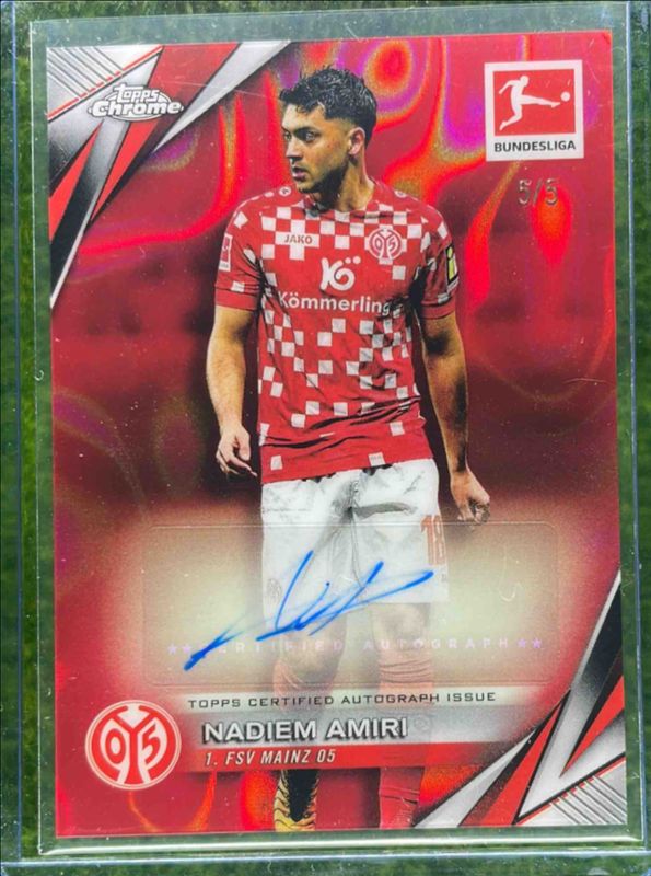 Nadiem Amiri 2024 Topps Chrome Bundesliga #BA-NA Base Autographs - Red Lava Refractor /5 RAW