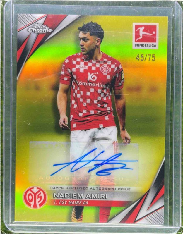 Nadiem Amiri 2024 Topps Chrome Bundesliga #BA-NA Base Autographs - Yellow Refractor /75 RAW