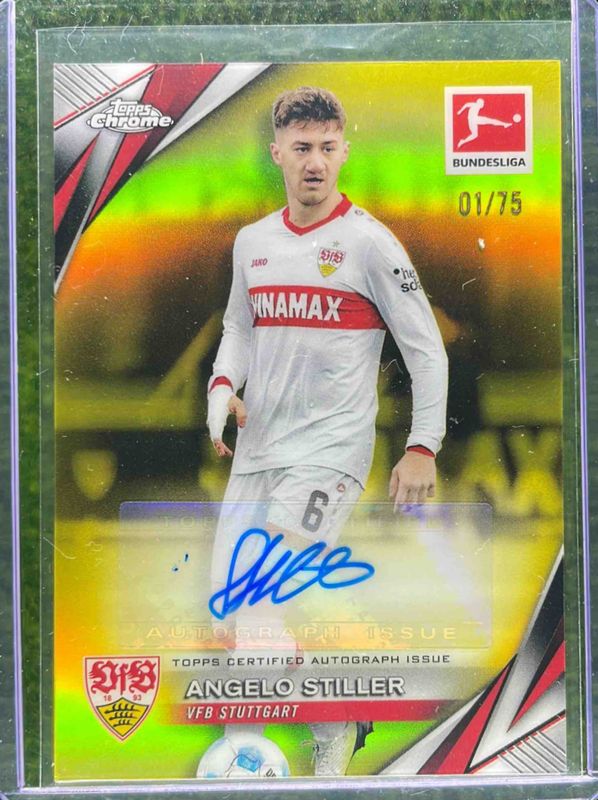 Angelo Stiller 2024 Topps Chrome Bundesliga #BA-ANS Base Autographs - Yellow Refractor /75 RAW